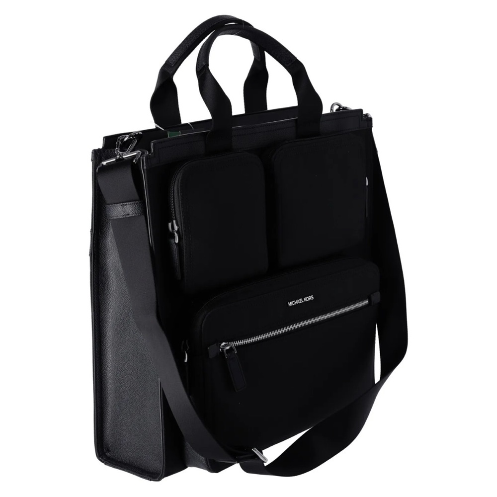 Michael Kors Unisex Kent Recycle Canvas Large Top Zip Tote Laptop Work Bag Black - Picture 6 of 8